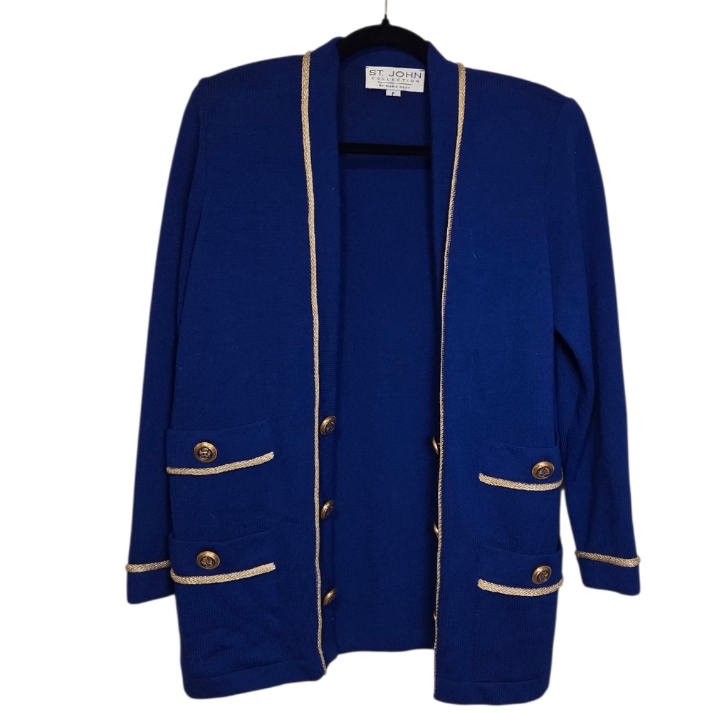 St. John Collection Marie Gray Military Jacket Cardigan Santana Knit Vintage - Picture 8 of 11